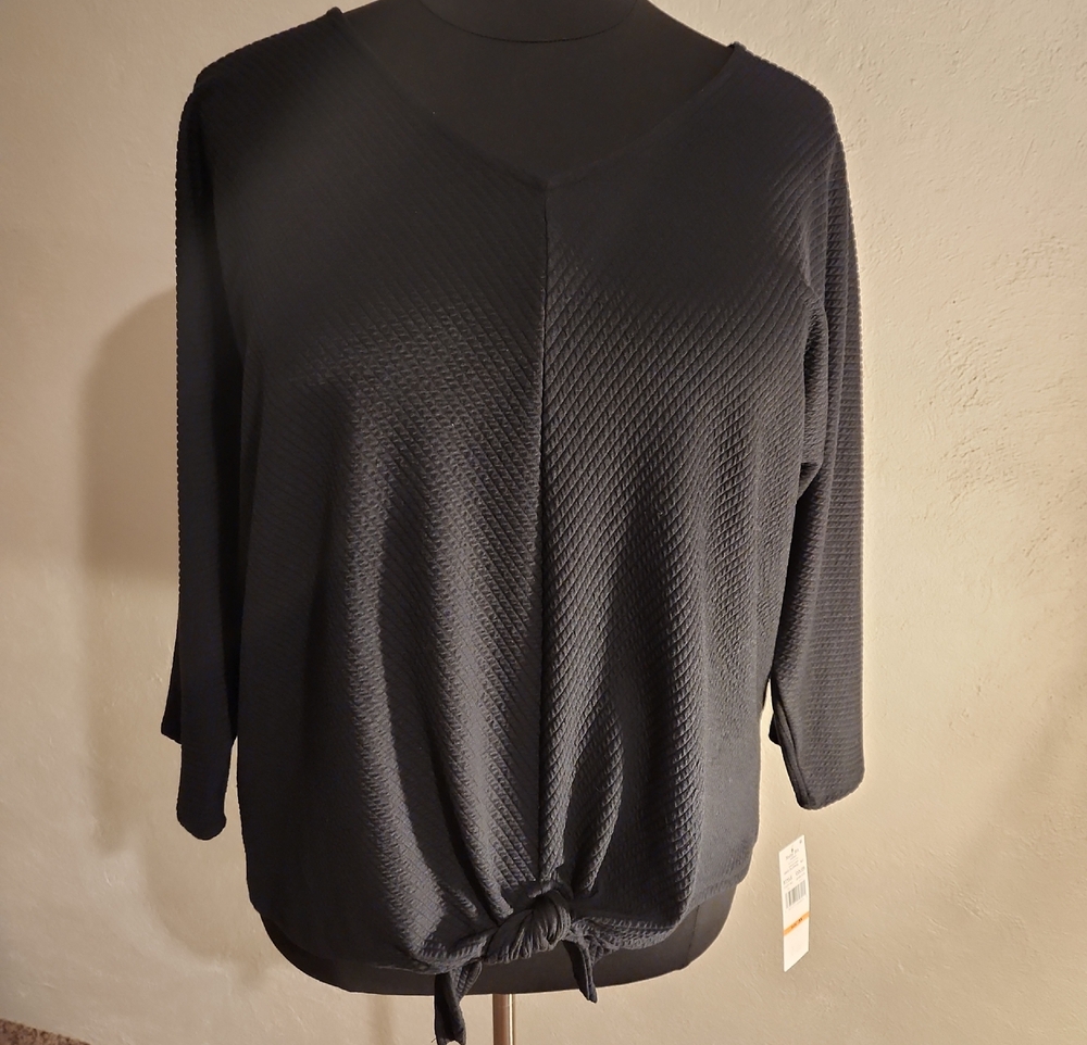Ruby Rd Women's 3X Black V-Neck Long Sleeve Tie-Hem Top NWT